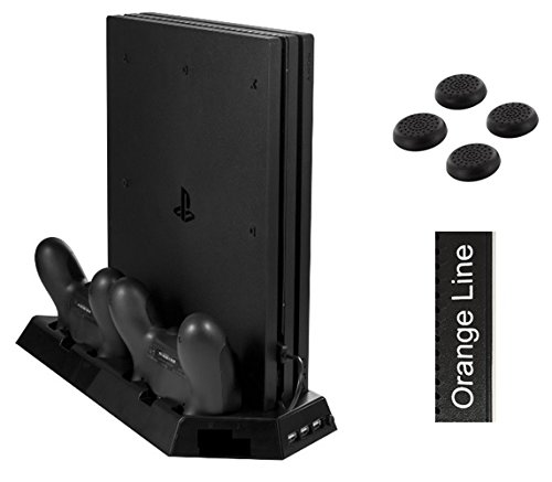 PS4 PRO用 縦置きスタンド ★冷却ファン有り★ コントローラー2台充電 USBハブ3ポート 日本企業による販売保証【ブラック profan R1】