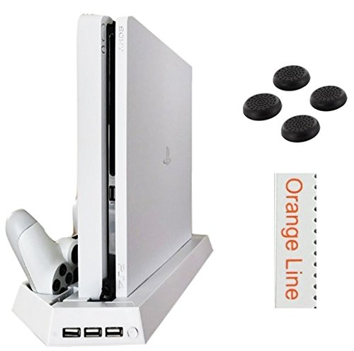 PS4 スリム用 縦置きスタンド ★騒音ファン無し★ コントローラー2台充電 USBハブ3ポート 【日本の会社が販売】【ホワイト slim】