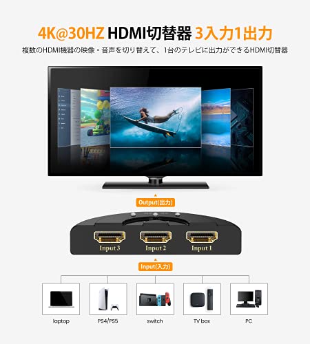HDMI切替器 GANA 4Kx2K HDMI分配器 /セレクター 3入力1出力金メッキコネクタ搭載1080p/3D対応(メス→オス) 電源不要 Chromecast Stick/Xbox One ゲーム機/レコーダー パソコン PS3 Xbox 3D 液晶テレビ TVなどの対応