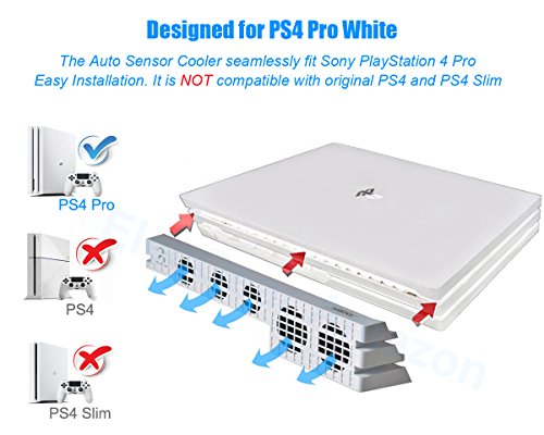 ElecGear PS4 Pro用氷河型白自動冷却ファン、外付けターボUSBクーラーファン、PlayStation 4 Pro CUH-7xxx用の自動温度センサー制御放熱