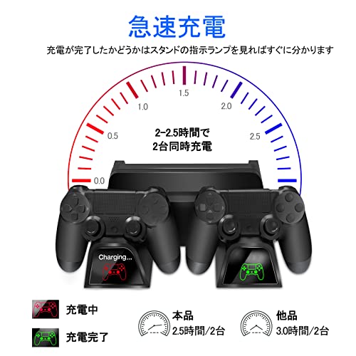 PS4スタンド PS4 PRO 縦置き 本体冷却 2台PS4コントローラー充電 OIVO PS4冷却ファン ソフト収納 PS4/PS4 Pro/Slim/スリム 高互換性 LED指示ランプ付