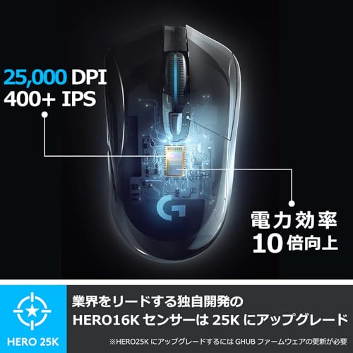 Logicool G ワイヤレス ゲーミングマウス G703h LIGHTSPEED HERO 25Kセンサー エルゴノミクス LIGHTSYNC RGB POWERPLAY 無線 充電 対応 ゲーミング マウス 充電式 無線 PC windows mac ブラック G703 国内正規品 【 ファイナルファンタジー XIV 推奨モデル 】