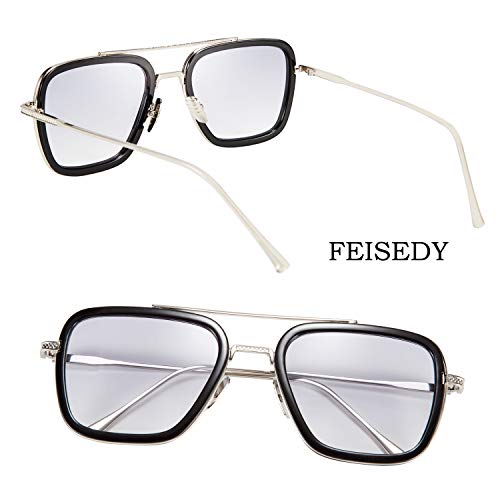 [FEISEDY] レトロ スクエア アビエイター サングラス アイアン マン トニー スターク サングラス トレンディ ダウニーヤー グラデーション レンズ