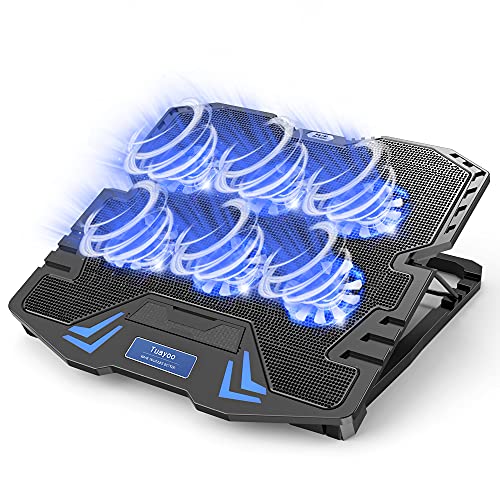 『Tuayoo新登場・強冷 冷却ファン』ノートパソコン冷却パッド 冷却台 6つ冷却ファン搭載 5段階高度調整 風量調節可 ノートPCクーラー 大風量・低騒音 ２つUSBポート付 メタルメッシュデザイン 滑り止め付き ledストリップライト付 9-17インチまでのノートPC/Macbook/Macbook Pro/PS3/PS4等に対応 オフィス/在宅勤務/出張などに適用 日本語取扱書付 ブラック