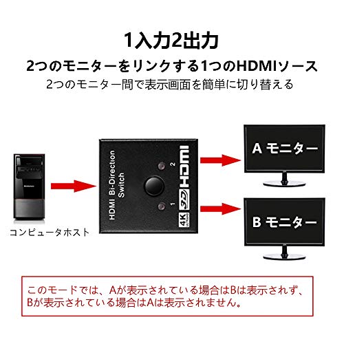 HDMI分配器HDMI切替器双方向 hdmiセレクター 4K/3D/1080P対応1入力2出力/2入力1出力手動切替 PS3/PS4/Nintendo Switch/Xbox/DVDプレーヤーなど対応