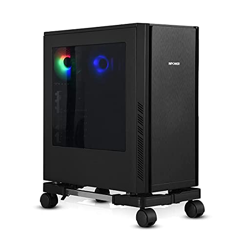 RAYLOVE CPUスタンド、調整可能なリムーバブルコンピュータメインフレームストレージラック 4つのキャスターホイール の PC デスクトップコンピュータに適しています,ケーブルの交換が簡単で、ほこりを掃除できます ブラック