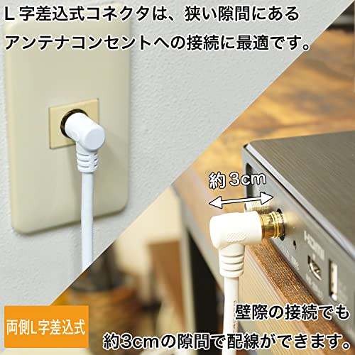ホーリック アンテナケーブル テレビ用 5m 【4K8K放送(3224MHz)/BS/CS/地デジ/CATV 対応】 ホワイト L字差込式/L字差込式 AC50-615WH