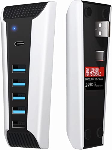AQIDAP 5ポート USBハブ PS5用 USB高速拡張ハブ充電器 USBエクステンダー PlayStation 5ゲームコンソール対応 USB 4個 USB充電ポート1個 Type Cポート1個付き