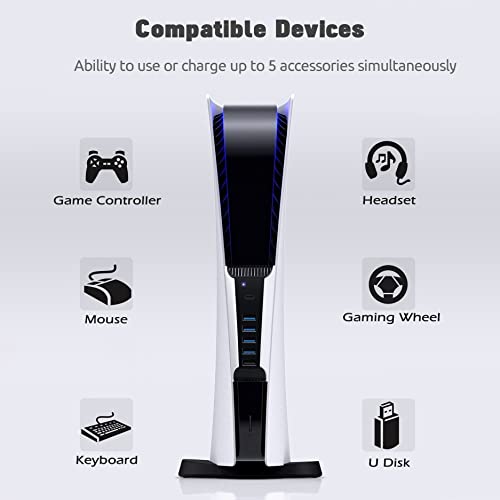 AQIDAP 5ポート USBハブ PS5用 USB高速拡張ハブ充電器 USBエクステンダー PlayStation 5ゲームコンソール対応 USB 4個 USB充電ポート1個 Type Cポート1個付き
