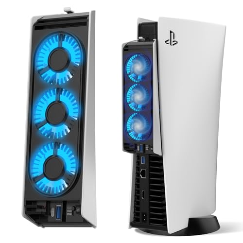 JUSPRO PS5用 冷却ファン 旧型 - LED ライト・USB 3.0 接続・低騒音 PS5 ディスク/デジタル版共通対応【PS5 Slim/PS5 Pro非対応】