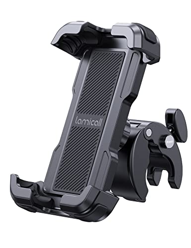 Lamicall 片手操作 自転車用 スマホ ホルダー スタンド : 簡単取付 ロードバイク ワンタッチ スマートフォン ホルダー 携帯ホルダー オートバイ バイク用 スマホ固定 360度回転 防振 iPhone 17 17pro Air iPhone16 16Plus 16pro 15/14/13 android 4.7－6.8インチに対応 黒