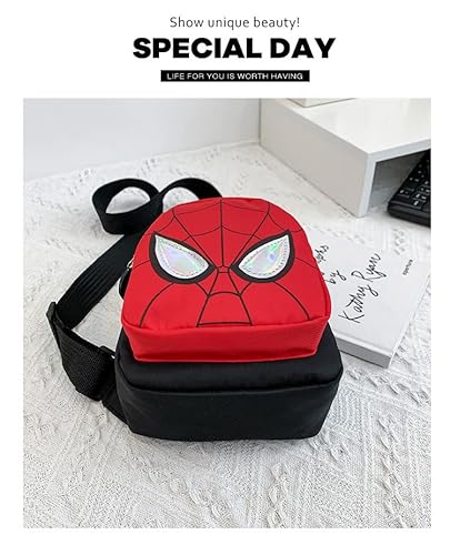 [H.D.H.] 子供 バッグ カバン ボディバッグ ワンショルダーバッグ 小型 斜め掛けバッグ キッズ 男の子 スパイダーマン 小銭入れ 誕生日 七五三 プレゼント お出かけ 旅行 軽量 (クロ)