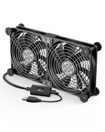 ELUTENG USB 冷却ファン 12cm 2連 USBファン 静音 防振ゴム足付き 3段階風量調節 1400RPM×2 横置き可能 5V 強力 冷却クーラー 薄型 PC/PS5/PS4/ノートパソコン/ルーター/水槽など対応 Dual USB Fan 12cm