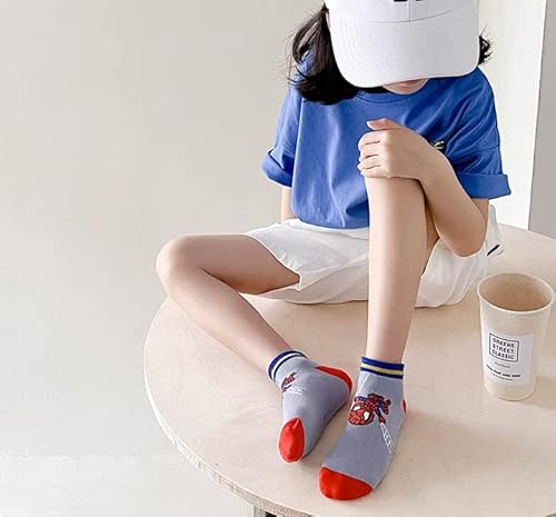[Xinjd] ベビーソックスサマーシンメッシュアンクルソックス子供用コットン通気性ソフトソックスボーイズガールズ漫画かわいいソックススクール5ペアセット15-18 CM