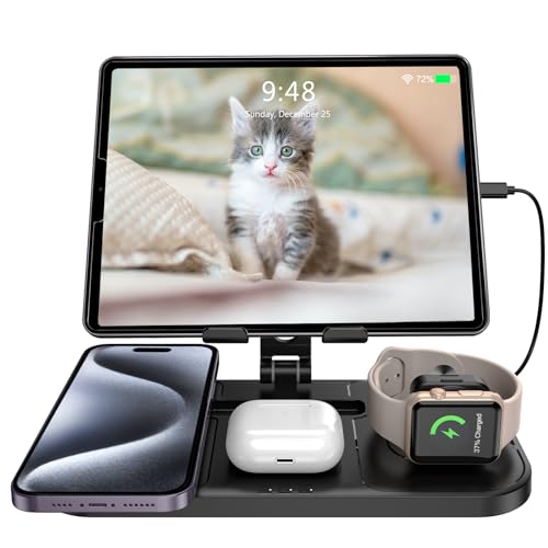 【Amazon 限定ブランド】NeotrixQI for iphone 充電スタンド 、iPhone 15 16 Pro/14 Pro Max/AirP od Pro 3/2用ワイヤレス充電器、iPad用有線充電器、iWatch 9/8用apple watch 充電スタンド、ipad スタンド 充電折り畳み式、ワイヤレス充電スタンド 携帯充電スタンド