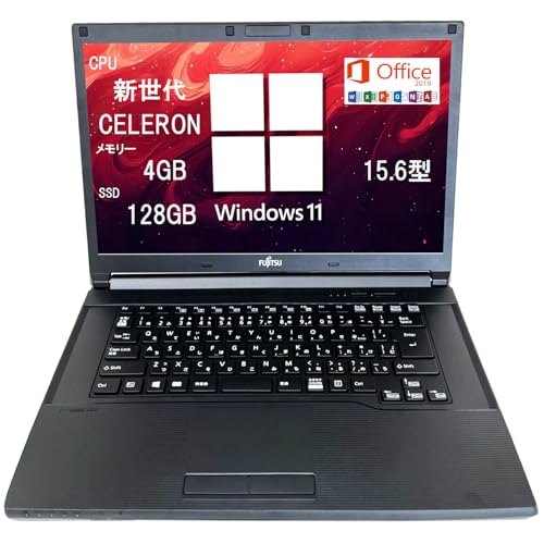 【整備済み品】富士通 ノートパソコン 15.6型 初期設定済み A553/Office 2019/Win 11 Pro/WIFI/HDMI/Bluetooth/Celeron /メモリー4GB/SSD128GB [ PCステージ W.R.K ]