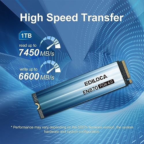 Ediloca EN870 SSD 1TB PCIe 4.0 NVMe M.2 2280 PS5動作確認済み 最大読込: 7450MB/s 最大書き：6600MB/s 3D NAND TLC 内蔵SSD ダイナミック SLC キャッシュ メーカー5年保証