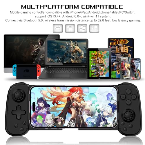 arVin モバイルゲーミングコントローラー（iPhone 16/15/14・iPad・Androidスマホ/タブレット・Switch対応）— PS5/PS4/Xbox/PC用PSリモートプレイ対応ゲームパッド、クラウドゲーミング・アーケード・MFiゲーム・CODM・Roblox対応ワイヤレスジョイスティック (ブラック, 標準版 (D6))