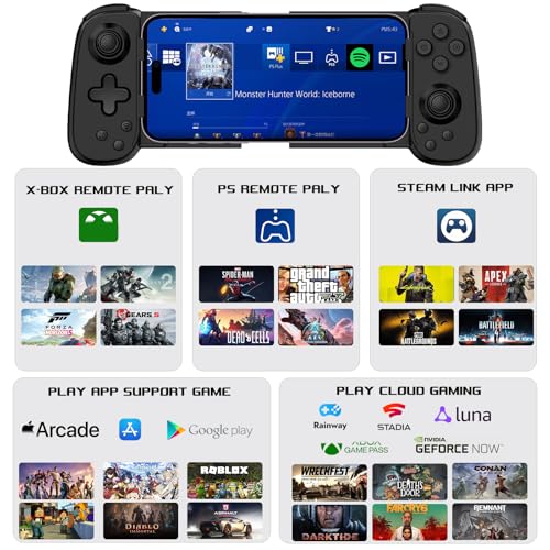 arVin モバイルゲーミングコントローラー（iPhone 16/15/14・iPad・Androidスマホ/タブレット・Switch対応）— PS5/PS4/Xbox/PC用PSリモートプレイ対応ゲームパッド、クラウドゲーミング・アーケード・MFiゲーム・CODM・Roblox対応ワイヤレスジョイスティック (ブラック, 標準版 (D6))
