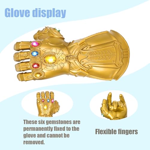 NDJLNZ LED ライトアップ インフィニティ ガントレット 宝石付き インフィニティ グローブ ストーン ハロウィン コスプレ コスチューム 小道具 クリスマスギフト, ゴールド, Kids