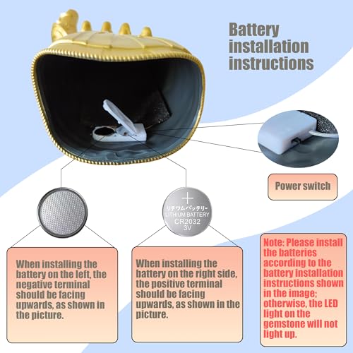 NDJLNZ LED ライトアップ インフィニティ ガントレット 宝石付き インフィニティ グローブ ストーン ハロウィン コスプレ コスチューム 小道具 クリスマスギフト, ゴールド, Kids