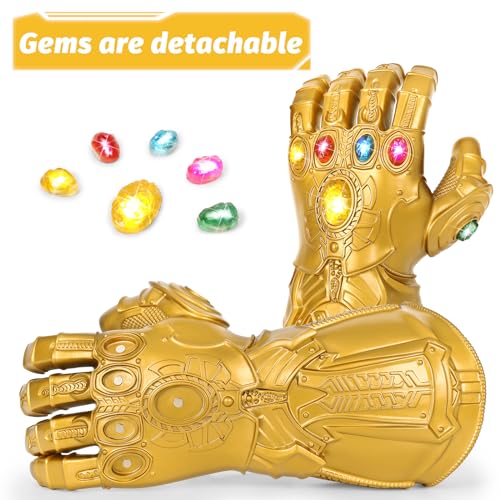 NDJLNZ インフィニティガントレット 取り外し可能な宝石付き インフィニティグローブ ストーン ハロウィン コスプレ コスチューム アクセサリー, ゴールドガントレット-取り外し可能な宝石, Kids