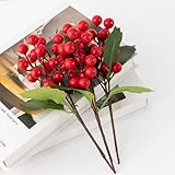siawadeky ベリー 造花 10本セット お正月 赤い実 枯れない花 アートフラワー 冬 クリスマスベリー 新年お祝い パーティー飾り グリーン飾り ヒイラギ 赤い実 部屋 玄関 店舗飾り