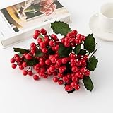 siawadeky ベリー 造花 10本セット お正月 赤い実 枯れない花 アートフラワー 冬 クリスマスベリー 新年お祝い パーティー飾り グリーン飾り ヒイラギ 赤い実 部屋 玄関 店舗飾り