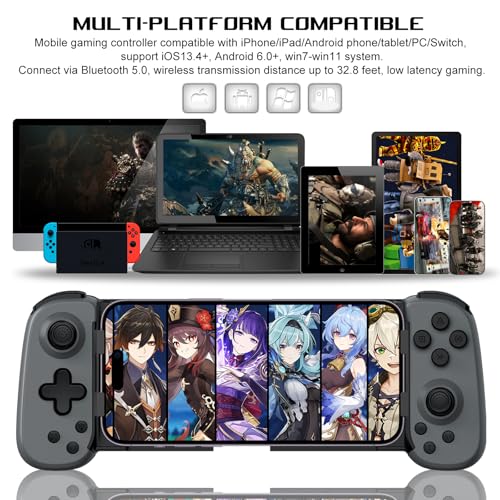 arVin スマホ コントローラー （iPhone 16/15/14・iPad・Androidスマホ/タブレット・Switch対応）— PS5/PS4/Xbox/PC用PSリモートプレイ対応ゲームパッド、クラウドゲーミング・アーケード・MFiゲーム・CODM・Roblox対応ワイヤレスジョイスティック (グレー, 標準版 (D6))