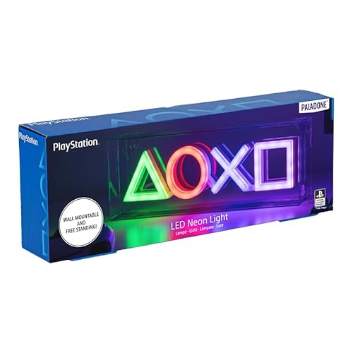 PlayStation Icons LED ネオンライト - 公式ライセンスフリースタンディングまたは壁取り付け可能なライトサイン - ゲーマーのためのゲームルームアクセサリーと装飾 | パラドーン、ブラック