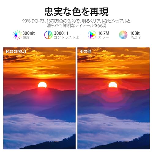 KOORUI 27インチ 4K モニター IPS 非光沢 ディスプレイ (3840×2160/HDR10/DCI-P3 90%/VESA対応) 傾き調整 デスクトップモニター HDMI/DP接続