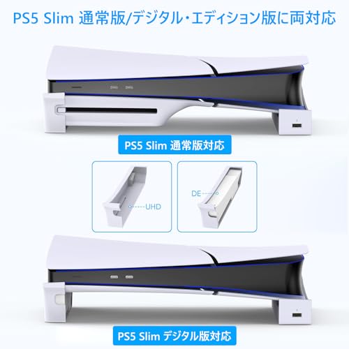 ISTATSO【2025新型PS5 対応】PS5 Slim用 スタンド ps5 横置きスタンド PS5 slim用収納アクセサリー ４つのUSBポート付き 転倒防止 地震対策 傷付き防止 放熱改善 ポートキャップ セット付き PS5 slim ディスク & デジタル版対応(ホワイト)