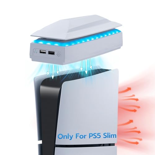 Mcbazel 新型 PS5 Slim用 上部冷却ファン アッパー冷却ファン 熱暴走対策 カスタム設計 ダストプルーフ RGBライト PS5 Pro非対応-ホワイト