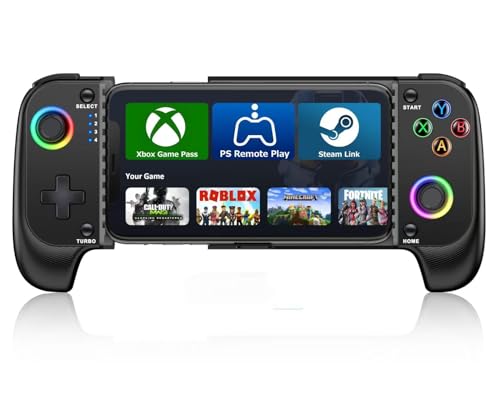 スマホコントローラー Bluetooth iOS/Android両用 ゲームコントローラー 伸縮型 Xbox Cloud/Steam Link/GeForce Nowゲームなど対応 低遅延 600mAhバッテリー RGBライト 黒