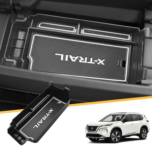 XIKER 日産 エクストレイル T33系 専用 ABS素材 コンソールトレイ 小物入れ センターコンソールボックストレイ 収納ボックス 取り付け簡単 カスタム パーツ 内装 アクセサリー ラバマット付き（ホワイト）