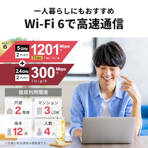 【Amazon.co.jp限定】 バッファロー WiFi ルーター 無線LAN Wi-Fi 6 11ax / 11ac AX1500 1201+300Mbps Easy Mesh 日本メーカー 【 iPhone 16e / 16 / 15 / 14 / Nintendo Switch / PS5 動作確認済み 】 エコパッケージ WSR-1500AX2L/N