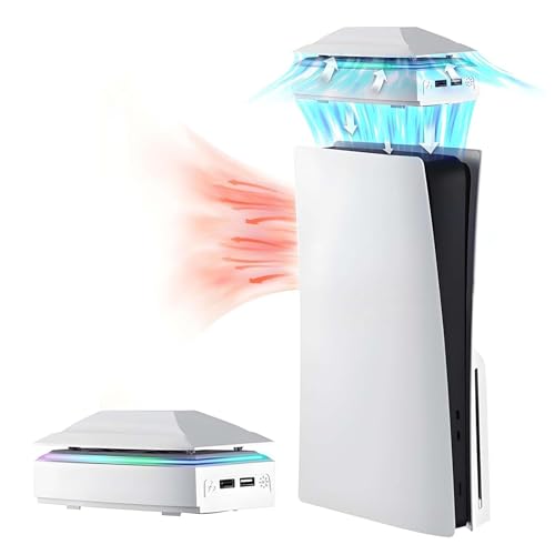 旧型 ps5用 冷却ファン ps5 冷却 旧型PS5コンソール【新登場-2in1上部放熱&防塵】AriKroii PS5用アクセサリー 上部放熱 防塵 RGBカラフルな照明モード&USBポート付 放熱ファン 3段階風速調整 2つのUSBポート 急速放熱雰囲気作りps5 周辺機器用 ディスク/デジタル版の両対応 (PS5 Slim/PS5 Pro非対応)