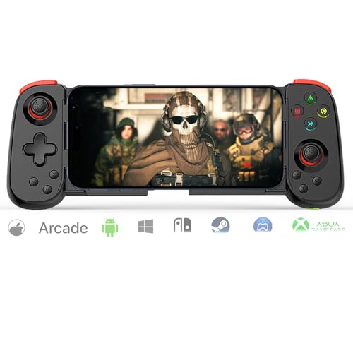 arVin モバイルゲーミングコントローラー（iPhone 16/15/14・iPad・Androidスマホ/タブレット・Switch対応）— PS5/PS4/Xbox/PC用PSリモートプレイ対応ゲームパッド、クラウドゲーミング・アーケード・MFiゲーム・CODM・Roblox対応ワイヤレスジョイスティック (ブラック, シンプル版 (D6DP))