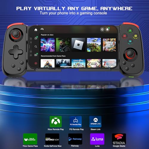 arVin モバイルゲーミングコントローラー（iPhone 16/15/14・iPad・Androidスマホ/タブレット・Switch対応）— PS5/PS4/Xbox/PC用PSリモートプレイ対応ゲームパッド、クラウドゲーミング・アーケード・MFiゲーム・CODM・Roblox対応ワイヤレスジョイスティック (ブラック, シンプル版 (D6DP))