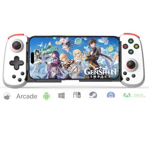 arVin モバイルゲーミングコントローラー（iPhone 16/15/14・iPad・Androidスマホ/タブレット・Switch対応）— PS5/PS4/Xbox/PC用PSリモートプレイ対応ゲームパッド、クラウドゲーミング・アーケード・MFiゲーム・CODM・Roblox対応ワイヤレスジョイスティック (ホワイト, シンプル版 (D6DP))