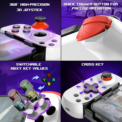 arVin モバイルゲーミングコントローラー（iPhone 16/15/14・iPad・Androidスマホ/タブレット・Switch対応）— PS5/PS4/Xbox/PC用PSリモートプレイ対応ゲームパッド、クラウドゲーミング・アーケード・MFiゲーム・CODM・Roblox対応ワイヤレスジョイスティック (ホワイト, シンプル版 (D6DP))