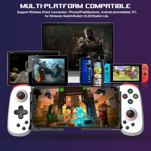 arVin モバイルゲーミングコントローラー（iPhone 16/15/14・iPad・Androidスマホ/タブレット・Switch対応）— PS5/PS4/Xbox/PC用PSリモートプレイ対応ゲームパッド、クラウドゲーミング・アーケード・MFiゲーム・CODM・Roblox対応ワイヤレスジョイスティック (ホワイト, シンプル版 (D6DP))