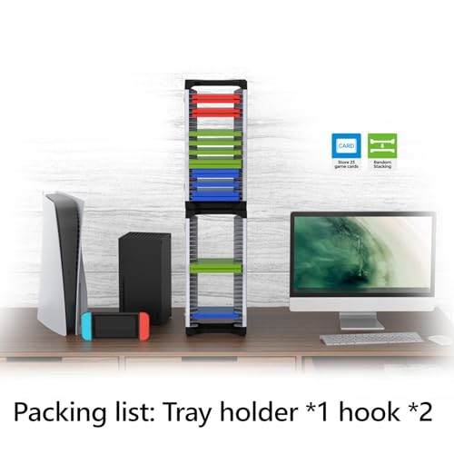 Ｐｒａｓｋｕ ゲームソフト 収納タワー ストレージスタンド PS5/PS4/PS3/Xbox Series S & X/Switch ブルーレイ【18枚収納可能+コントローラーホルダー付き】ゲームカセット ビデオゲーム棚 便利グッズ 省スペース 縦置きスタンド