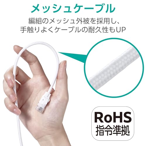 エレコム LANケーブル CAT6A 3m 爪折れ防止 メッシュケーブル ホワイト ECLD-GPAM/WH30