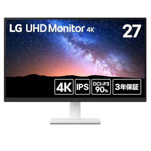 LG モニター ディスプレイ 27US500-W 27インチ/4K(3840×2160)/IPS/約10.7億色表示(8bit+FRC)/DCI-P3 90%/HDR/アンチグレア/HDMI×2/DisplayPort/フリッカーセーフ/ブルーライト低減モード/色覚調整/3辺フレームレス/3年安心・無輝点保証