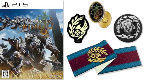 【PS5】モンスターハンターワイルズ【数量限定特典】ハンター重ね着装備「ギルドナイトシリーズ」護石「希望の護石」+【Amazon.co.jp限定グッズ】マフラータオル 調査隊エンブレム&刺繍缶バッジ アルシュベルド&ピンバッジ タイトルロゴシンボル【Amazon.co.jp限定】蓄光ステッカー 同梱