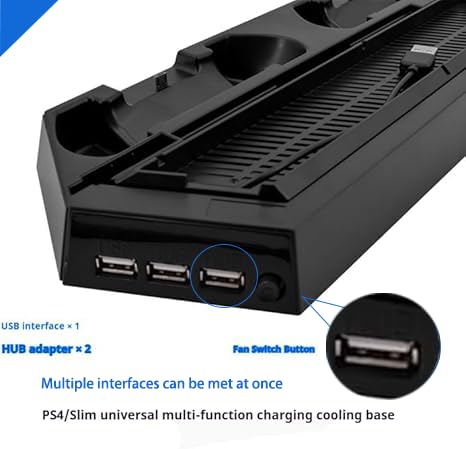 PS4用スタンド冷却ファン/PS4スリム/PS4 PRO用、デュアルコントローラー充電ステーション付き垂直スタンドクーラー、ベースマウント。