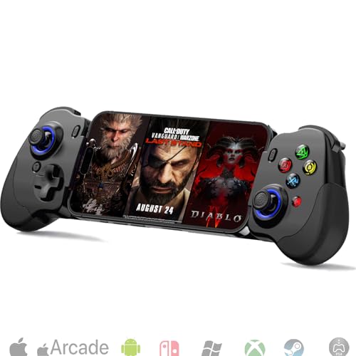 Megadream iPhone 16/iPhone 15シリーズおよびAndroid用USB Cモバイルゲームコントローラー（Type-C）、PS5/X-box/PCゲームをスマホでストリーミング、X-input/MFi/shootingplus V3モード搭載、連射/連射ホールド、ホール効果ジョイスティックおよびトリガー (黒い)