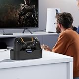 NEWDERY PS5 コントローラー 充電スタンド PS5 コントローラー edge 充電器 収納スタンド 急速充電 周辺機器 アクセサリ USB-Cケーブル付属 LED指示ランプ付き 過充電防止 コンパクト 軽量 ブラック