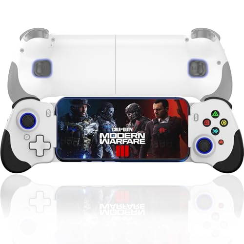 Megadream iPhone 16/iPhone 15シリーズおよびAndroid用USB Cモバイルゲームコントローラー（Type-C）、PS5/X-box/PCゲームをスマホでストリーミング、X-input/MFi/shootingplus V3モード搭載、連射/連射ホールド、ホール効果ジョイスティックおよびトリガー (白い)